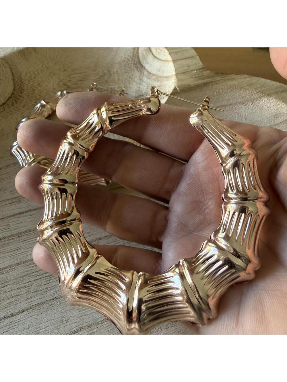 rose gold bamboo hoop earrings chunky statement hoops Y2K glam